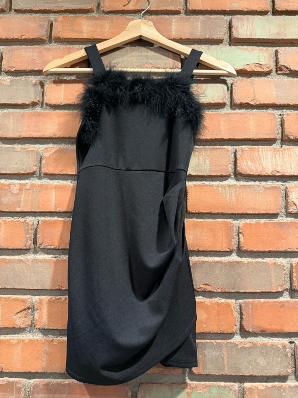 Black Feather-Trim Mini Dress
